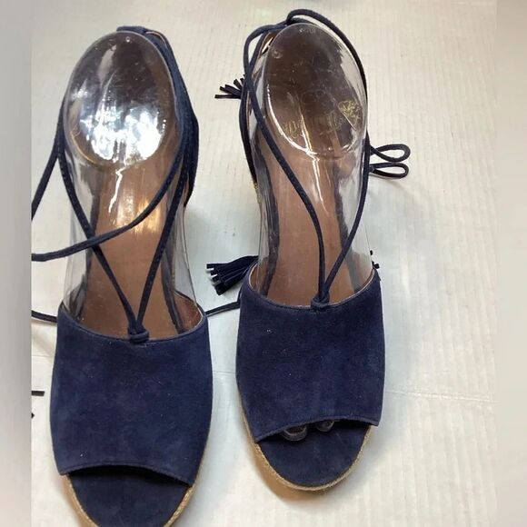 Cabi isla‎ espadrille wedged suede sandal navy blue - Picture 9 of 9